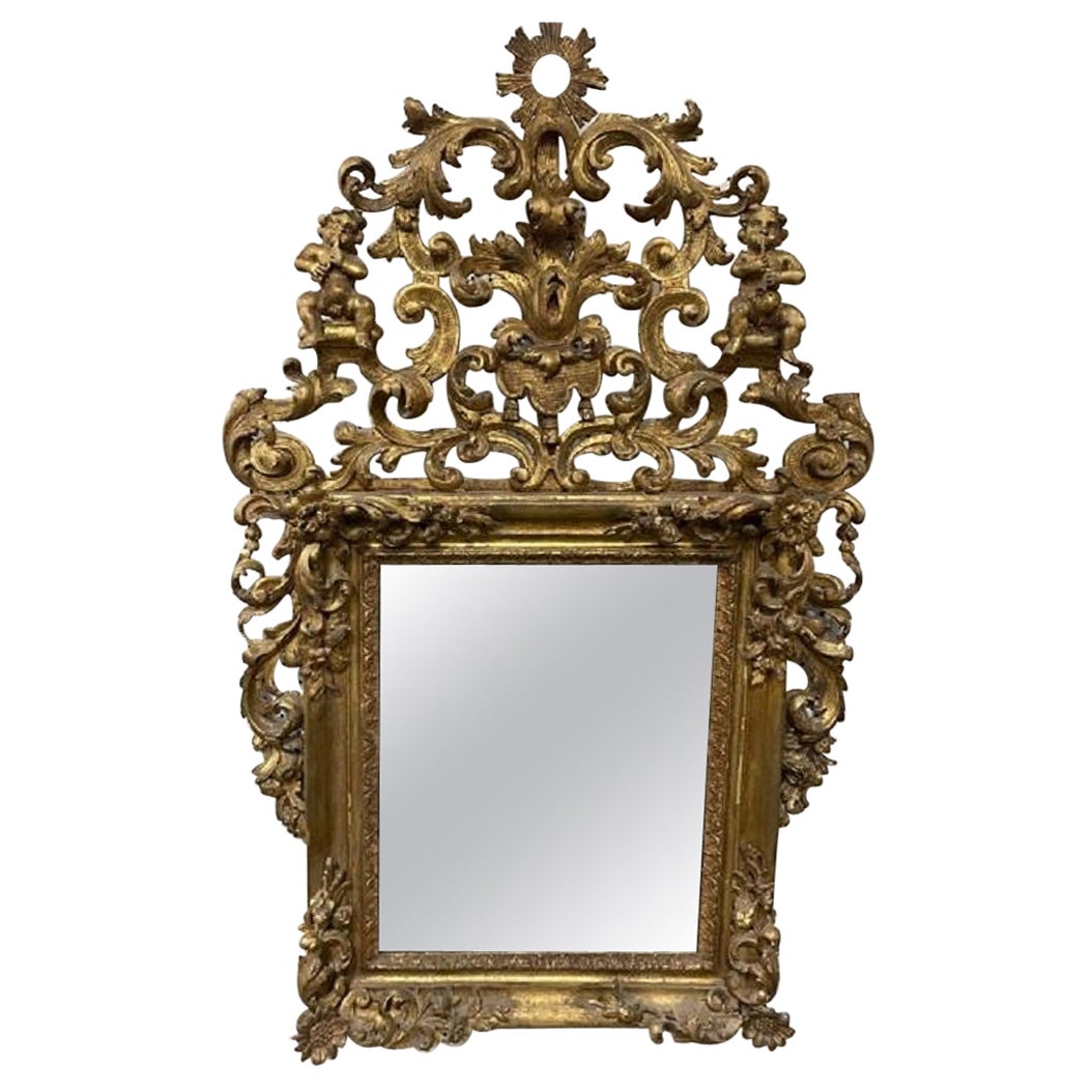 French Louis XV Filigree Carved Giltwood Wall Mirror