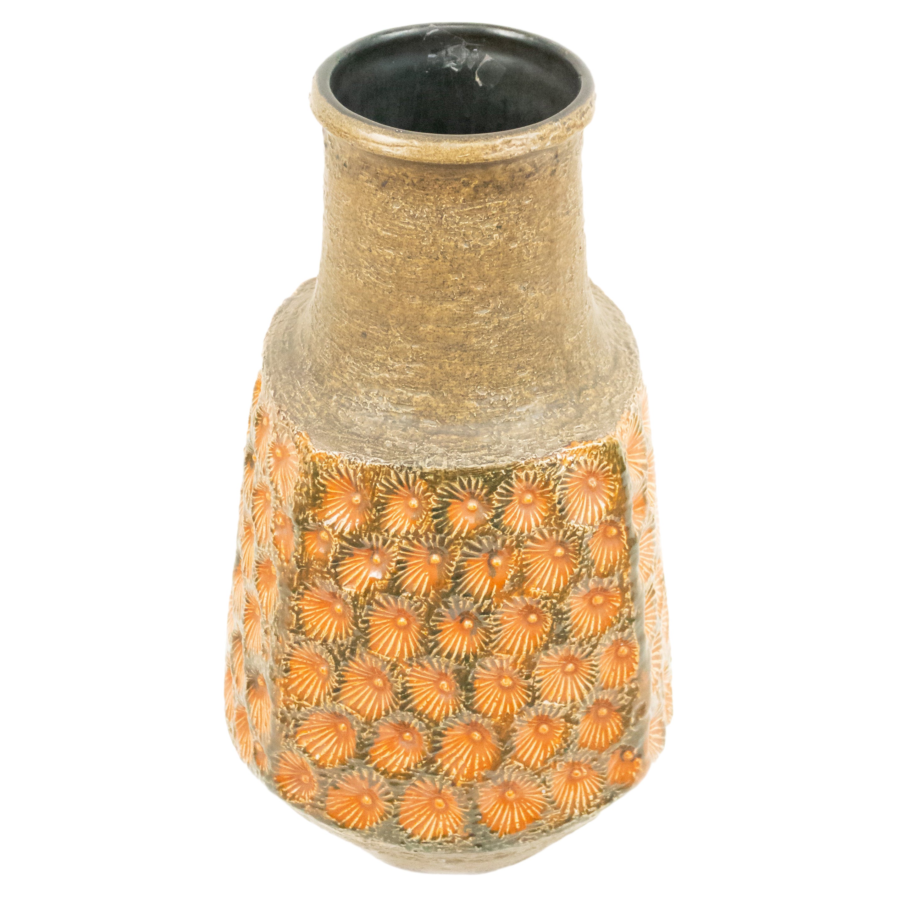 Post-War West Germany Green and Orange Ceramic Vase