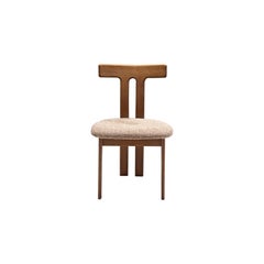 French Dining Chair in Oak and Brown White Upholstery