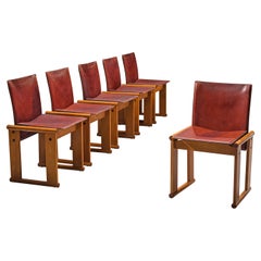 Afra & Tobia Scarpa Set of Six Dining Chairs in Red Patinated Leather