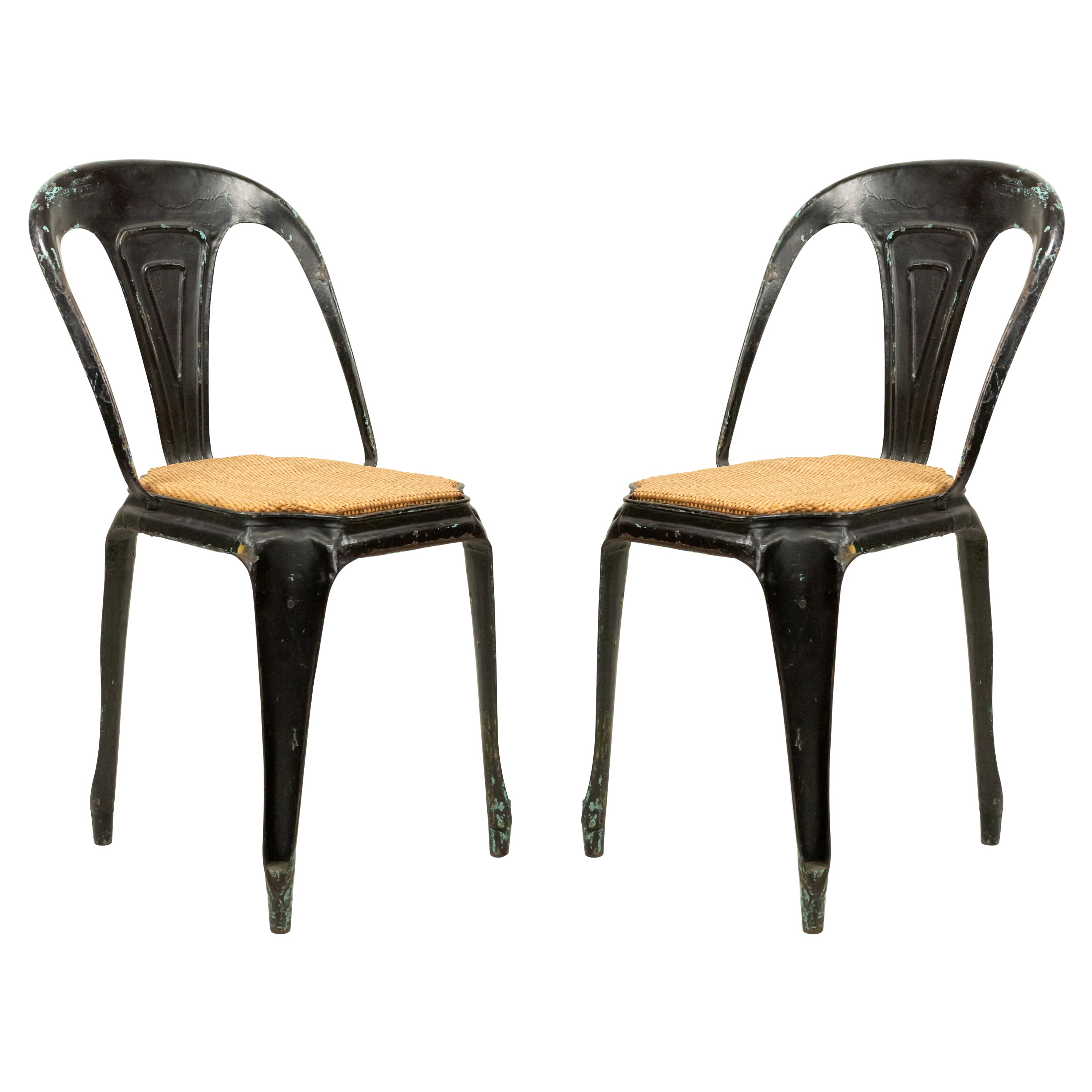 2 French Art Deco Metal Cafe Side Chairs