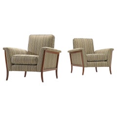 Brazilian Pair of Lounge Chairs in Mahogany and Striped Upholstery