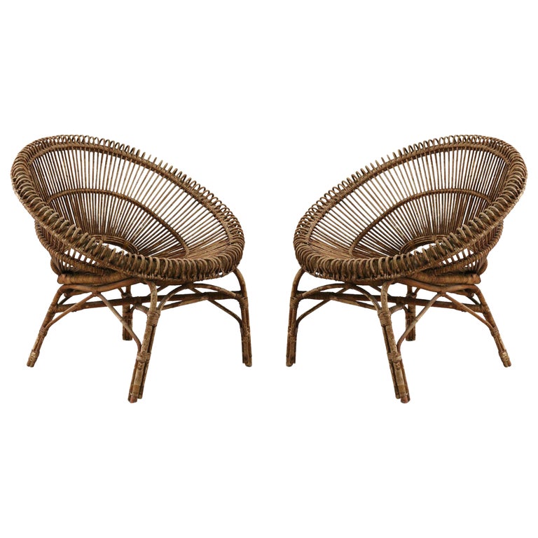 2 MidCentury French Round Bamboo and Rattan Chairs For Sale at 1stDibs