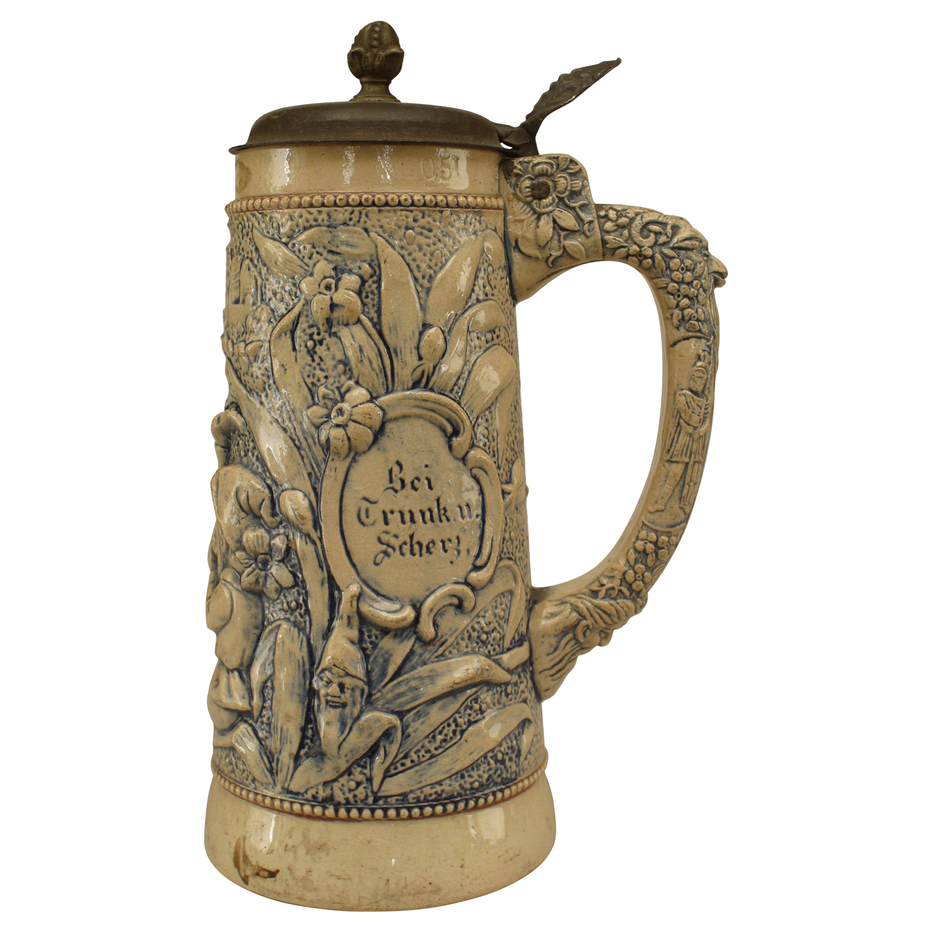 German Porcelain and Pewter Beer Stein For Sale