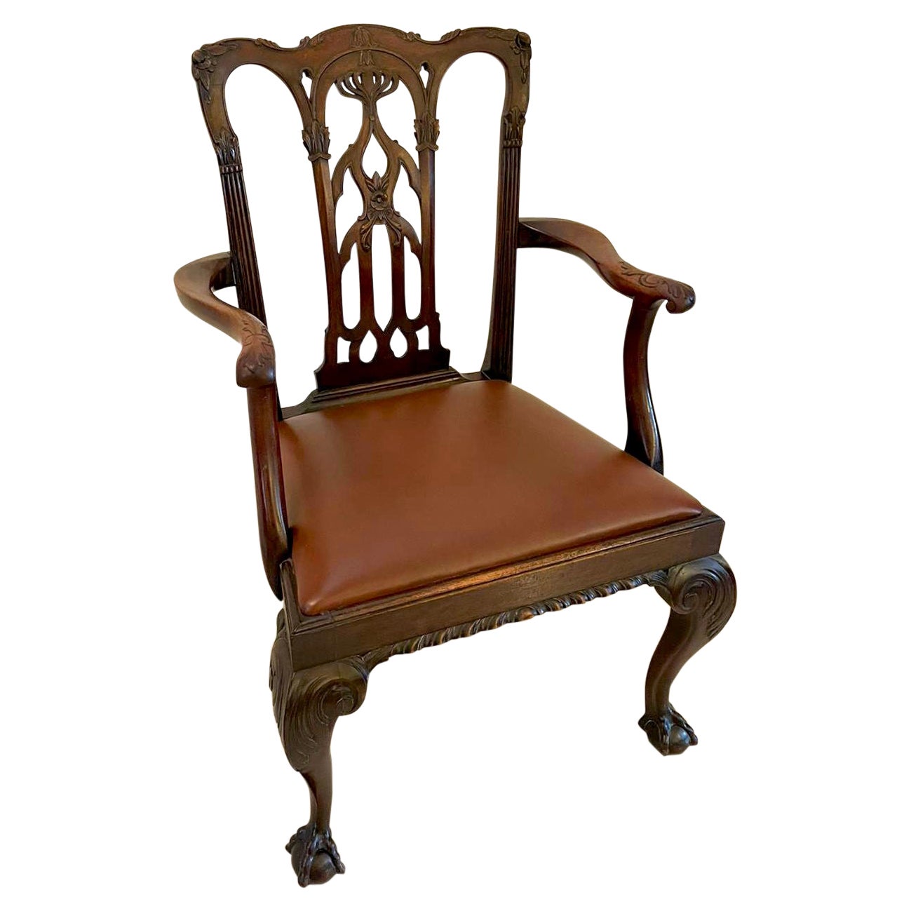 Quality Antique Victorian Carved Mahogany Desk Chair For Sale