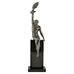 Art Deco Sculpture Athlete with Palm Leave by Pierre Le Faguays, France, 1930