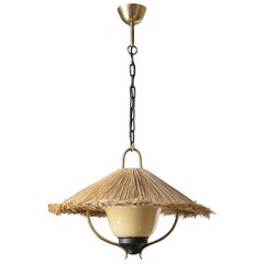 Pendentif autrichien:: circa 1950:: abat-jour paille/raffia