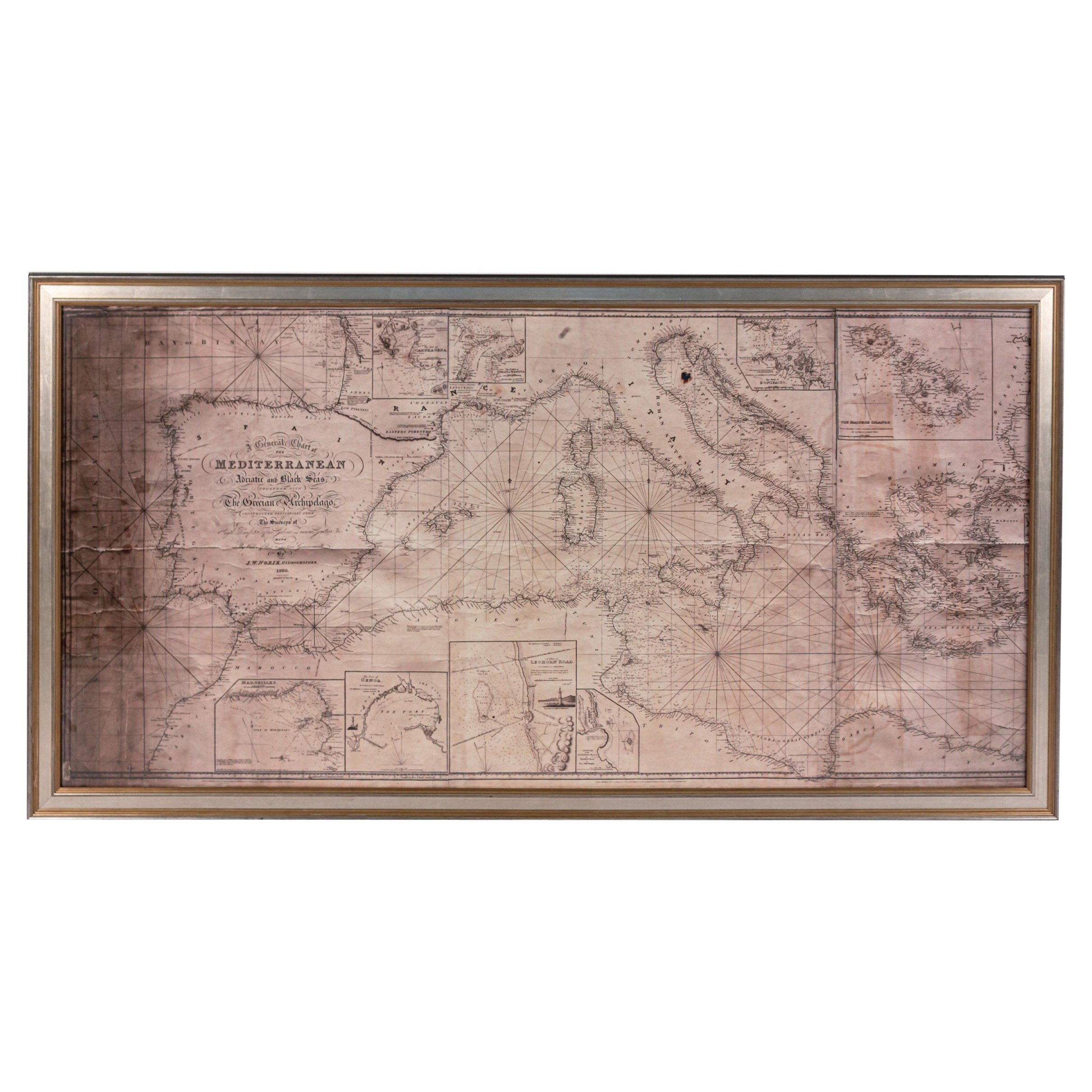 Large Framed Map of the Mediterranean