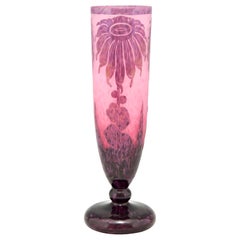 Dahlias Art Deco Cameo Glass Vase with Flowers Le Verre Français, 1923