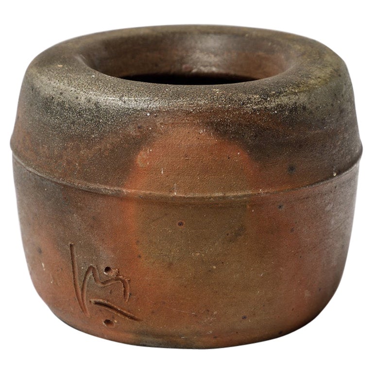 20. Jahrhundert Steinzeug Keramik Vase von Eric Astoul Brown Brennende Farben