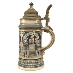 Beer Stein allemande en porcelaine et étain Metlack