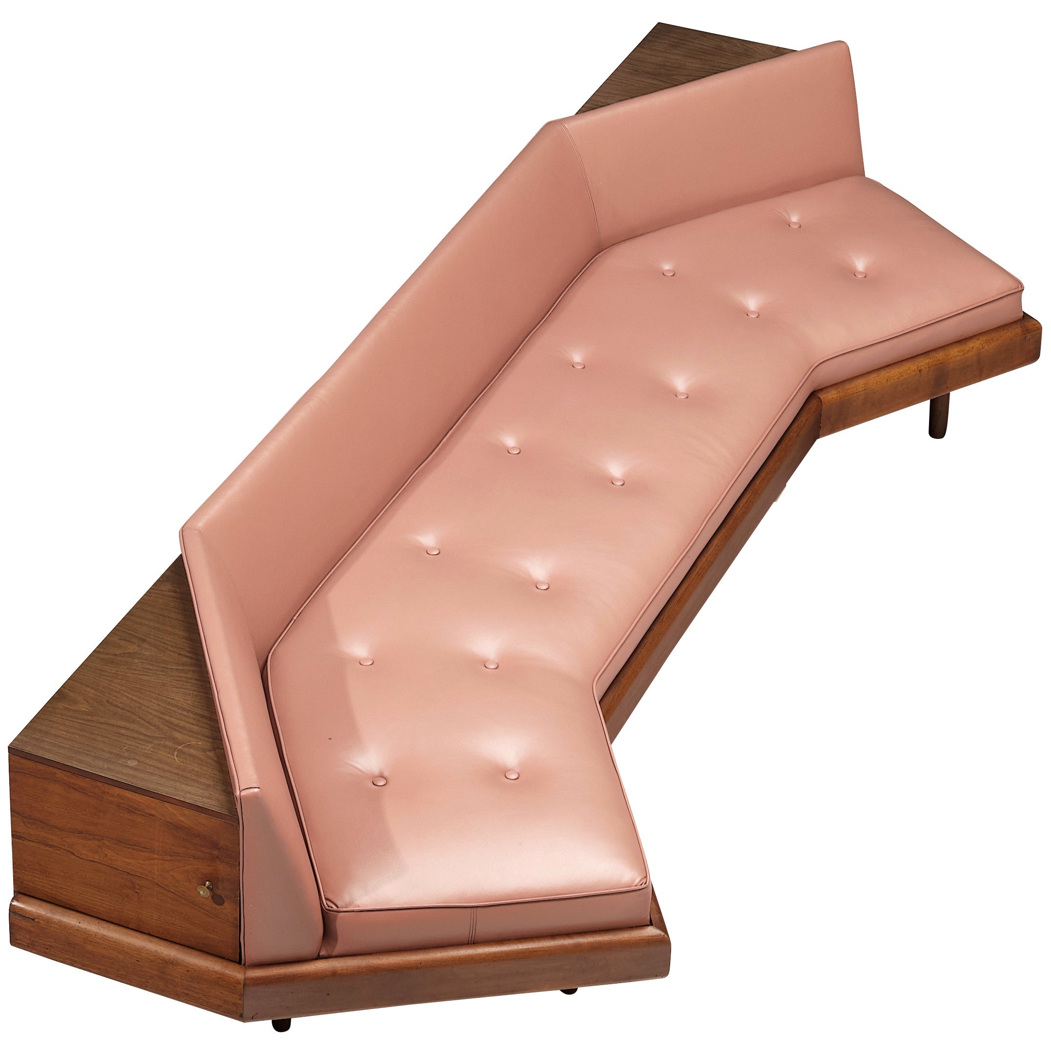Divano Adrian Pearsall in noce e similpelle rosa in vendita