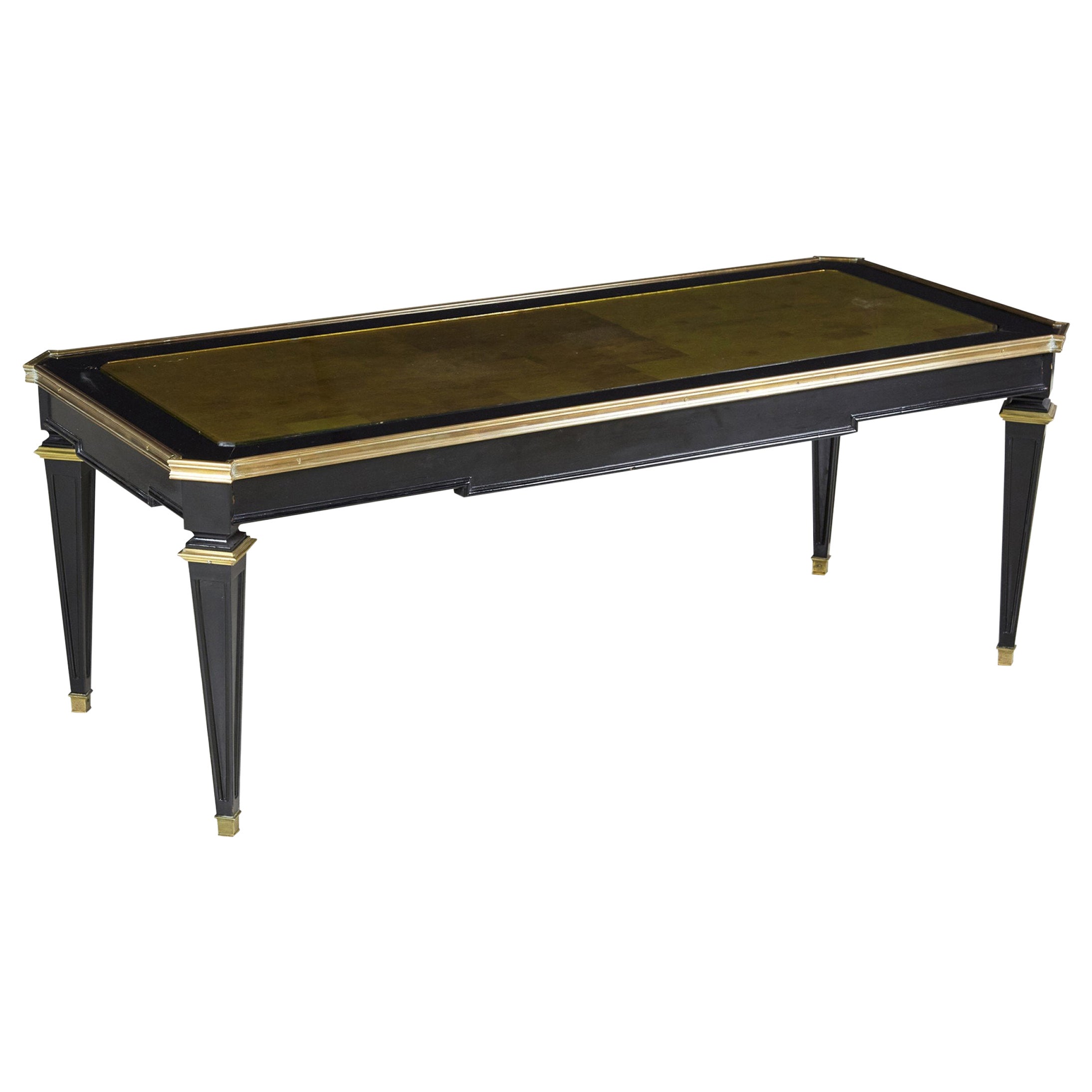 Maison Jansen Französisch Mid-Century Ebonized vergoldet Glasplatte Couchtisch