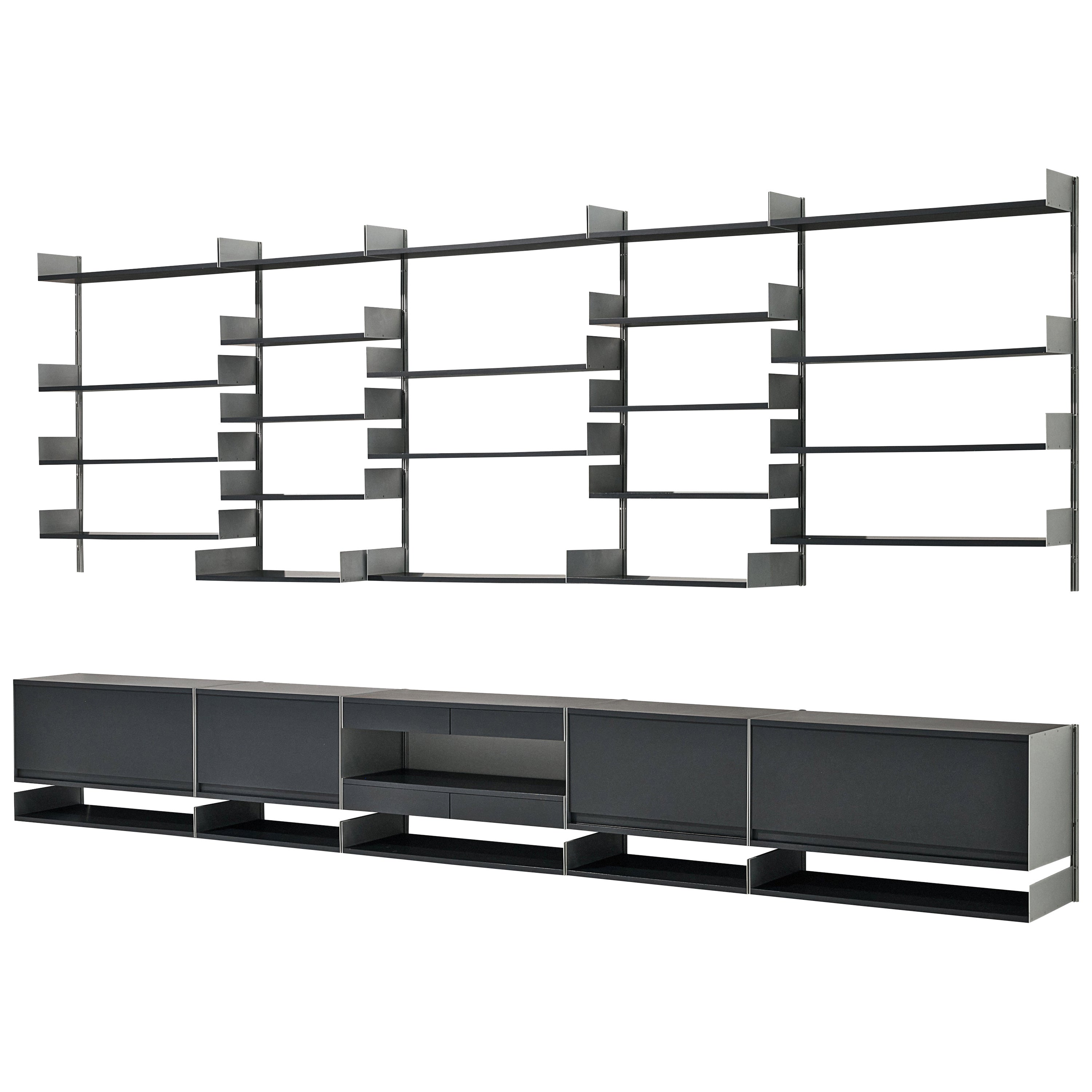 Dieter Rams for Vitsoe Large Modular Wall Unit in Aluminum and Black Wood