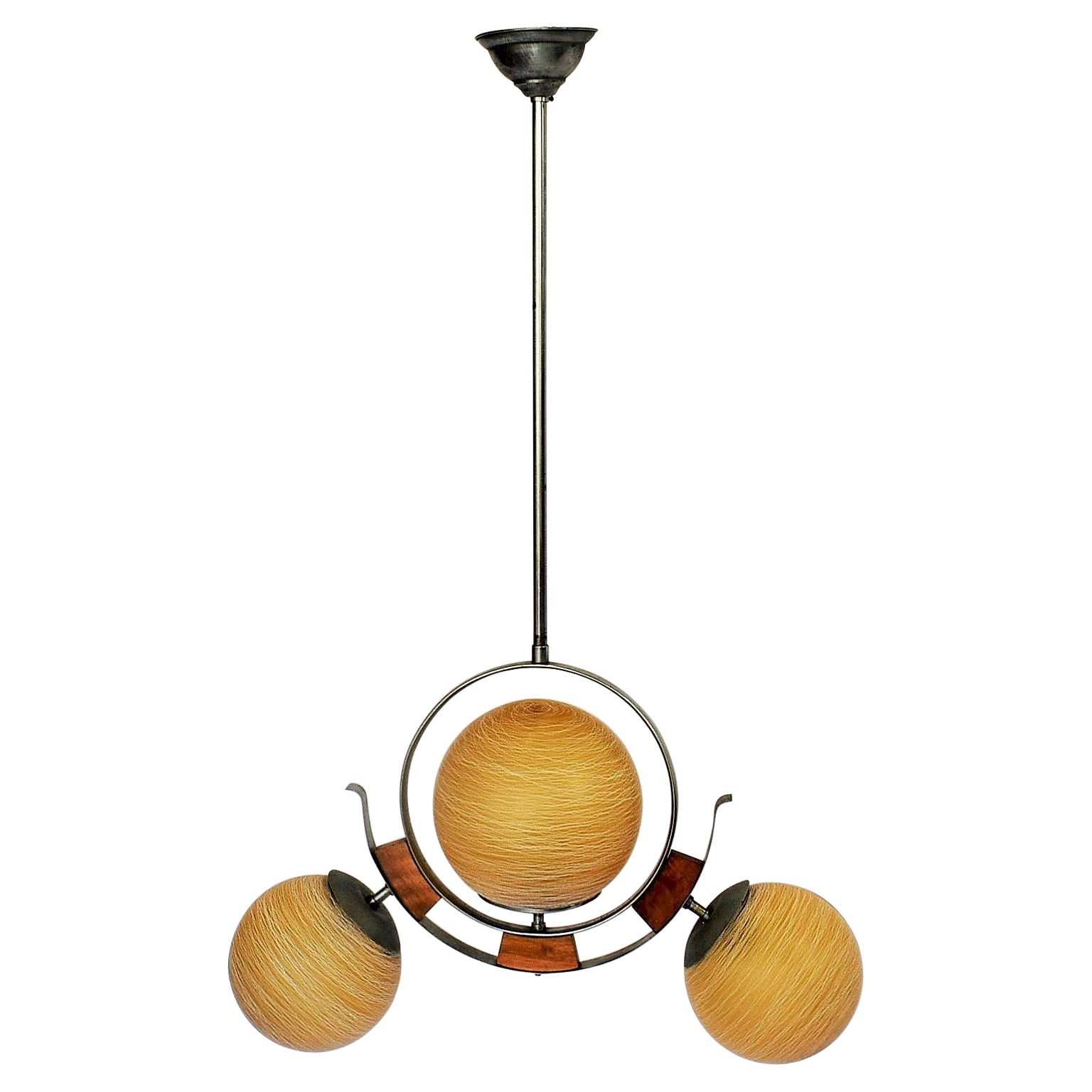 Art Deco Wood and Chrome Chandelier, 1930s