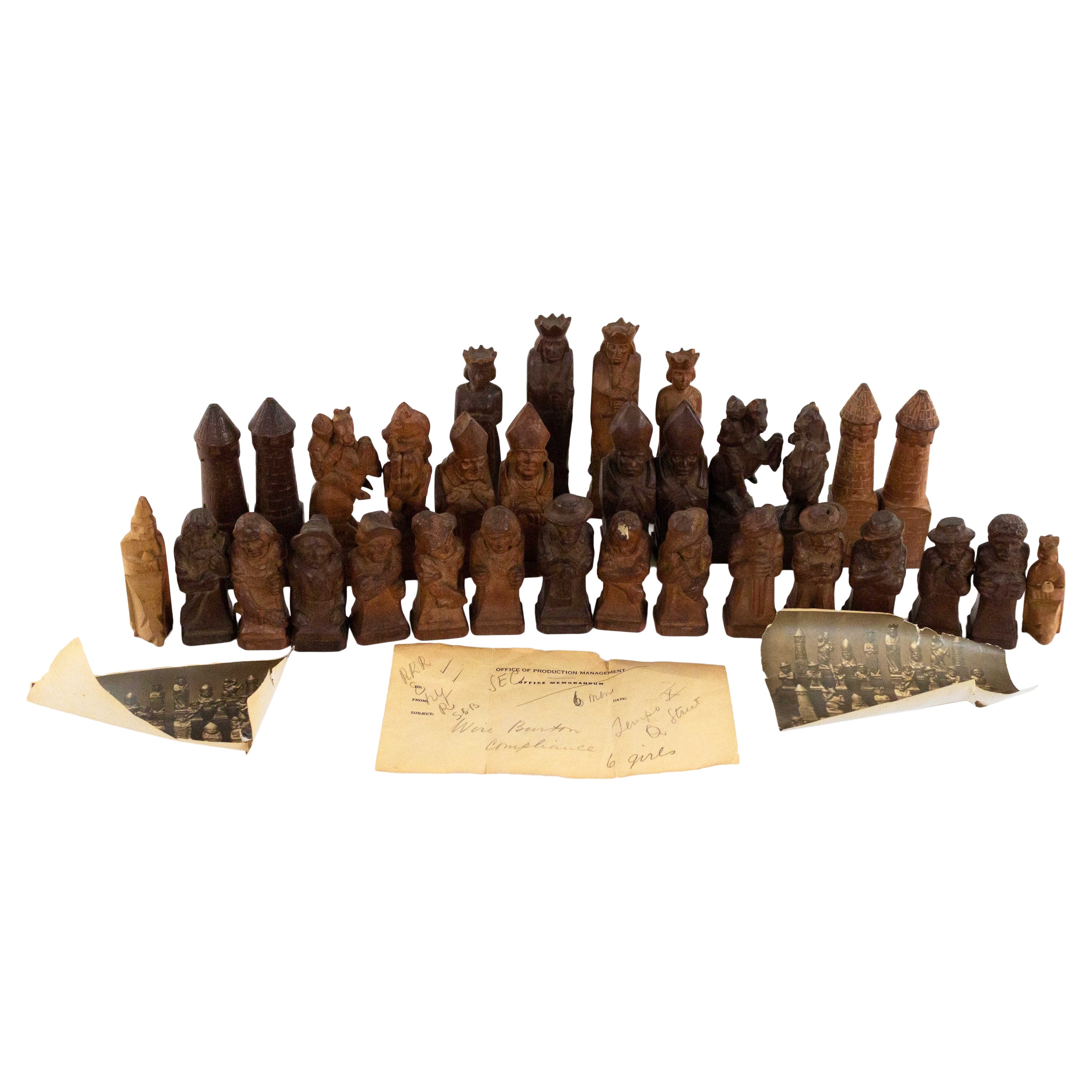 German Continental Hand-Carved Wooden Chess Set