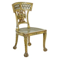 Biedermeier-Stuhl aus geschnitztem und bemaltem Schilfrohr aus dem 19. Jahrhundert