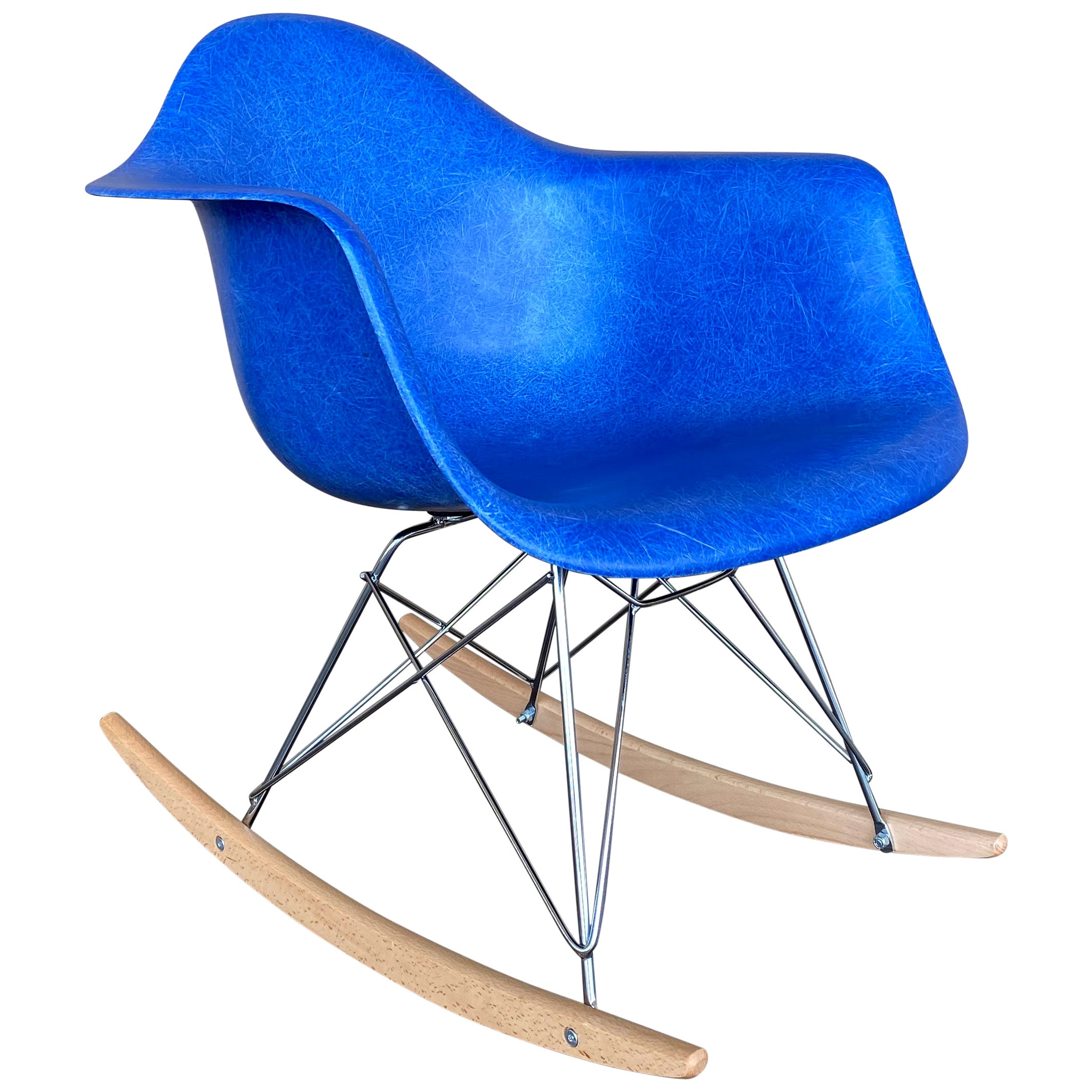 2 Herman Miller Eames Ultramarine Fiberglass RAR Rocking Chairs
