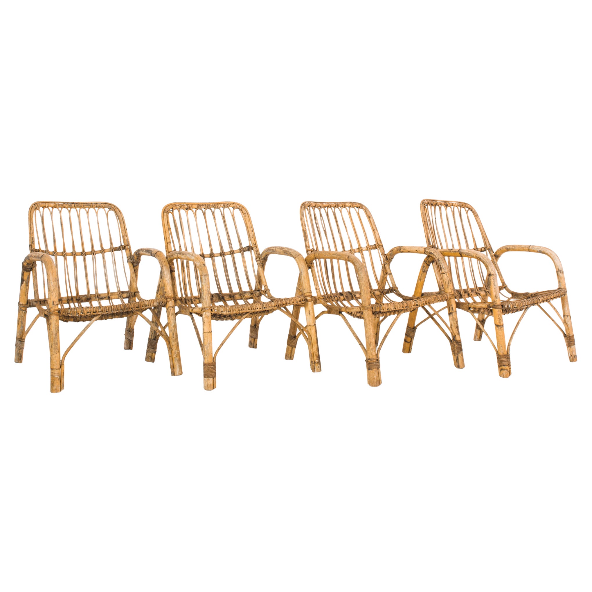 1960s French Rattan Armchairs, Set of Four