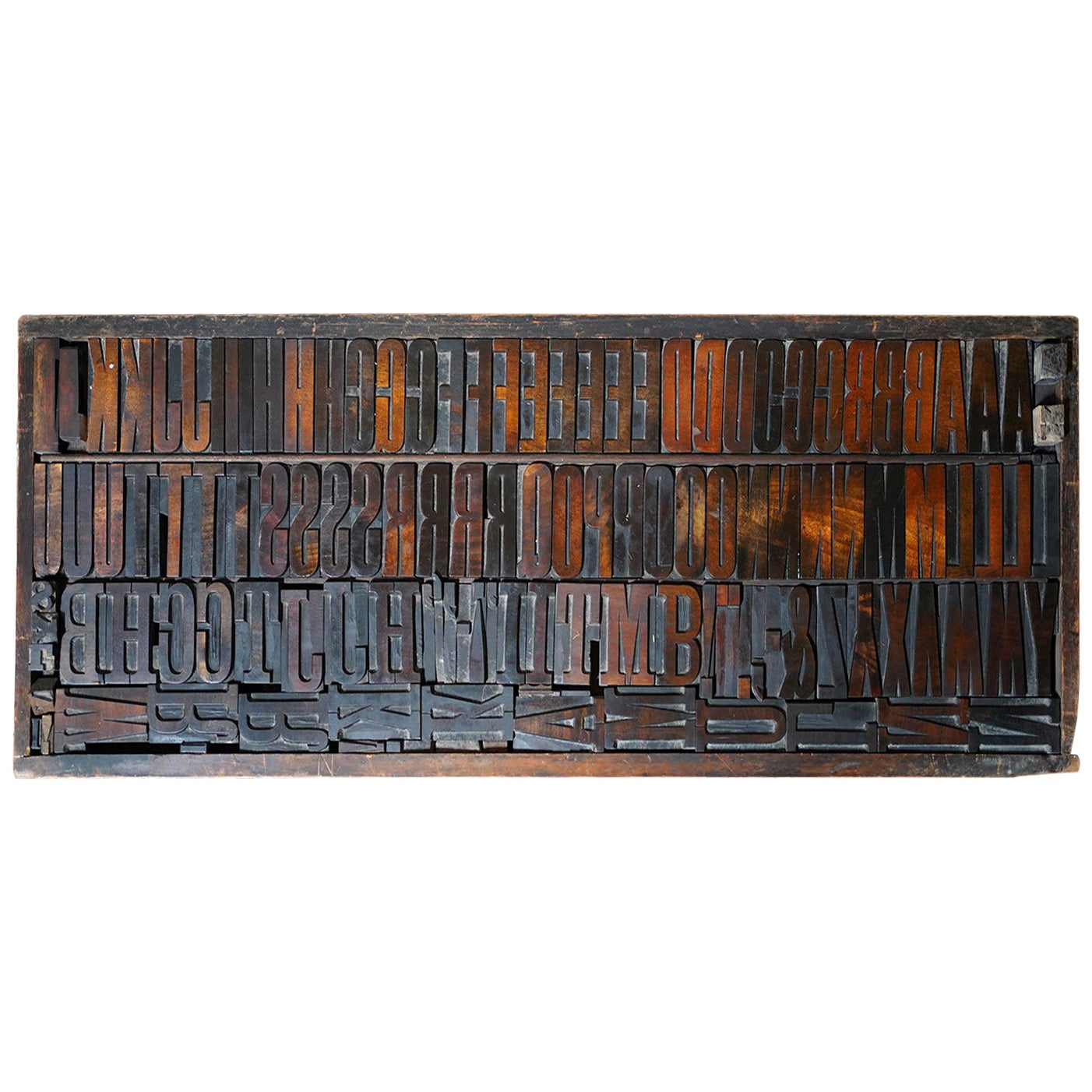 19thC Alphabet Tray of Wooden Letterpress Printing Blocks c.1895 For Sale