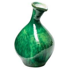 Retro Green and White Free Form Ceramic Vase circa 1950 French Design Style of Madoura