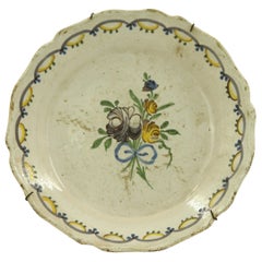 French Provincial Faience Floral Plate with Scalloped Edge
