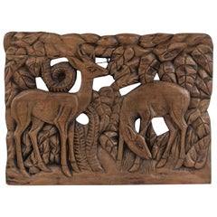 French Art Deco Carved Walnut Wall Plaque