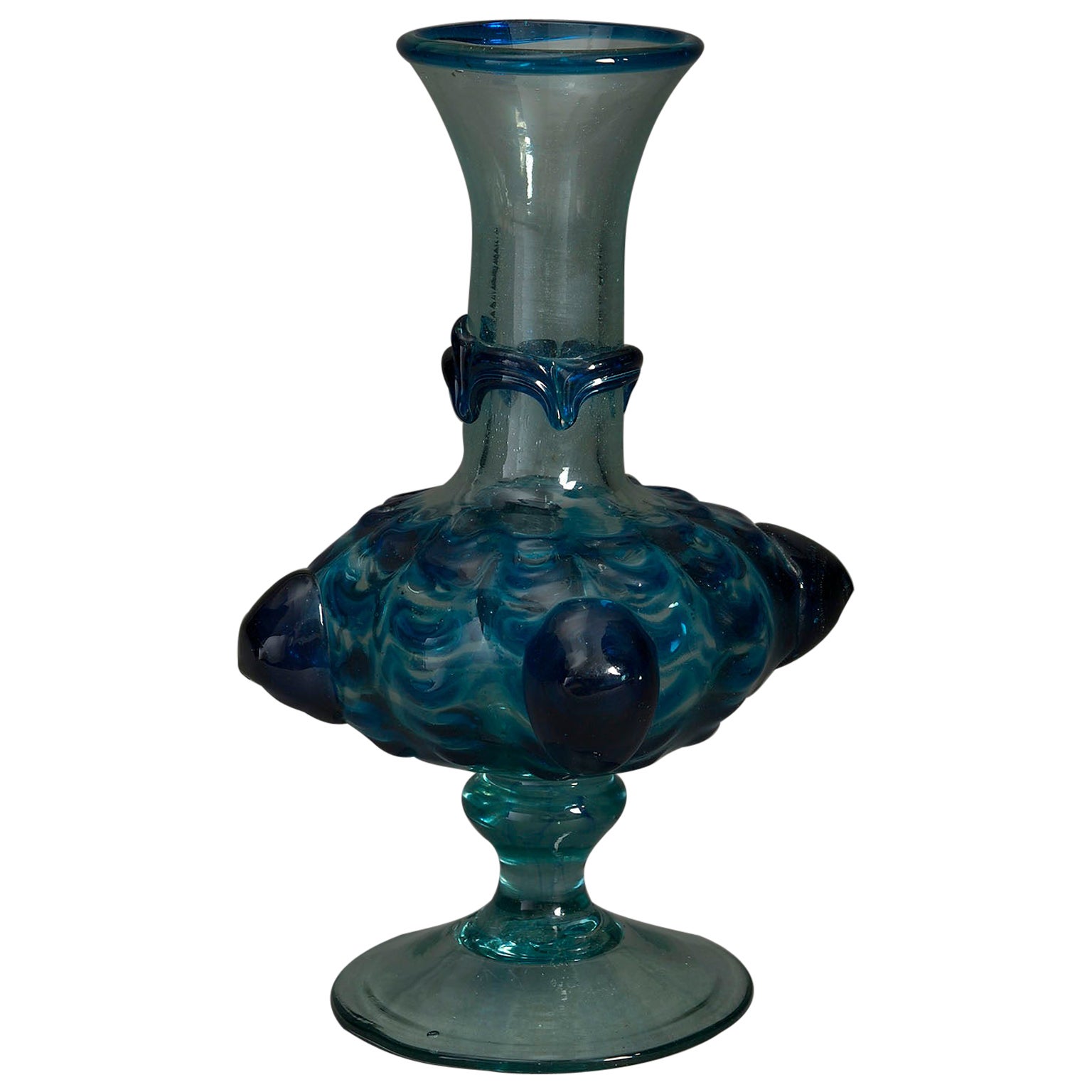 19th Century Venetian Blue Glass Baroque Style Vase