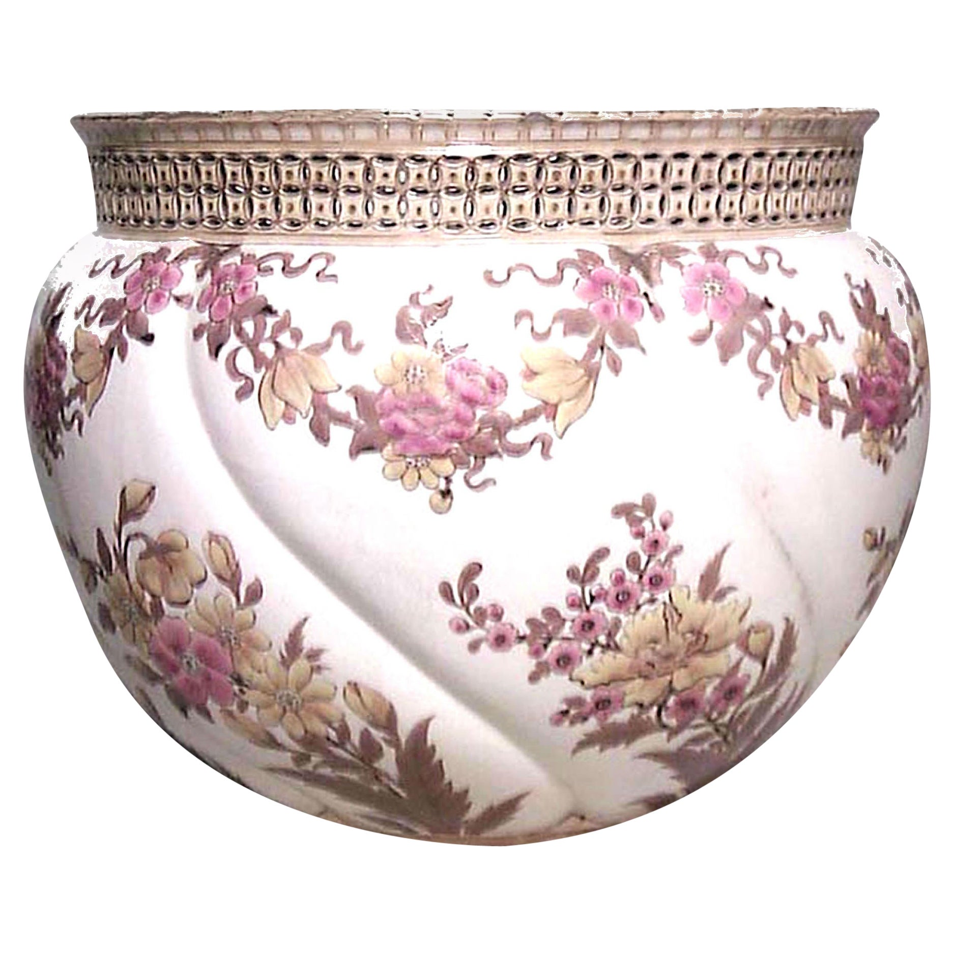 Maceta Victoriana Floral de Lustre Húngara Zsolnay en venta