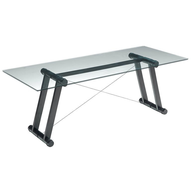 Superstudio 'Teso' Dining Table with Glass Top and Metal Base For Sale