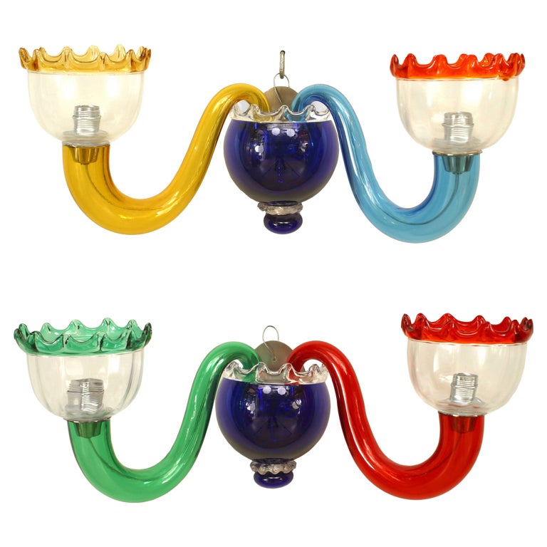 Gio Ponti Murano Italian Mid-Century Colorful Glass Sconces For Sale