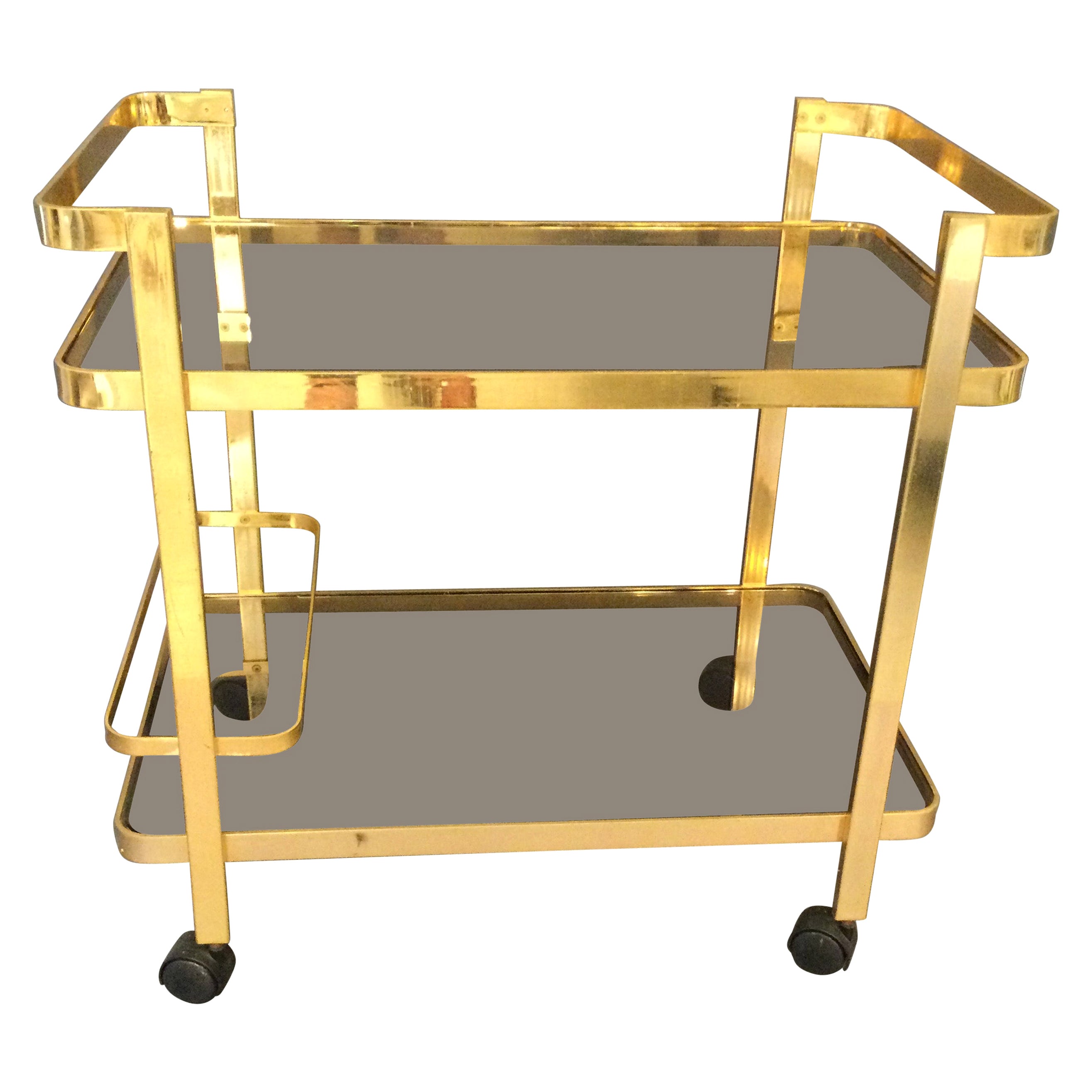 Italian 1970s Gilt Metal and Glass Drinks Trolley/Bar Cart by Orsenigo For Sale