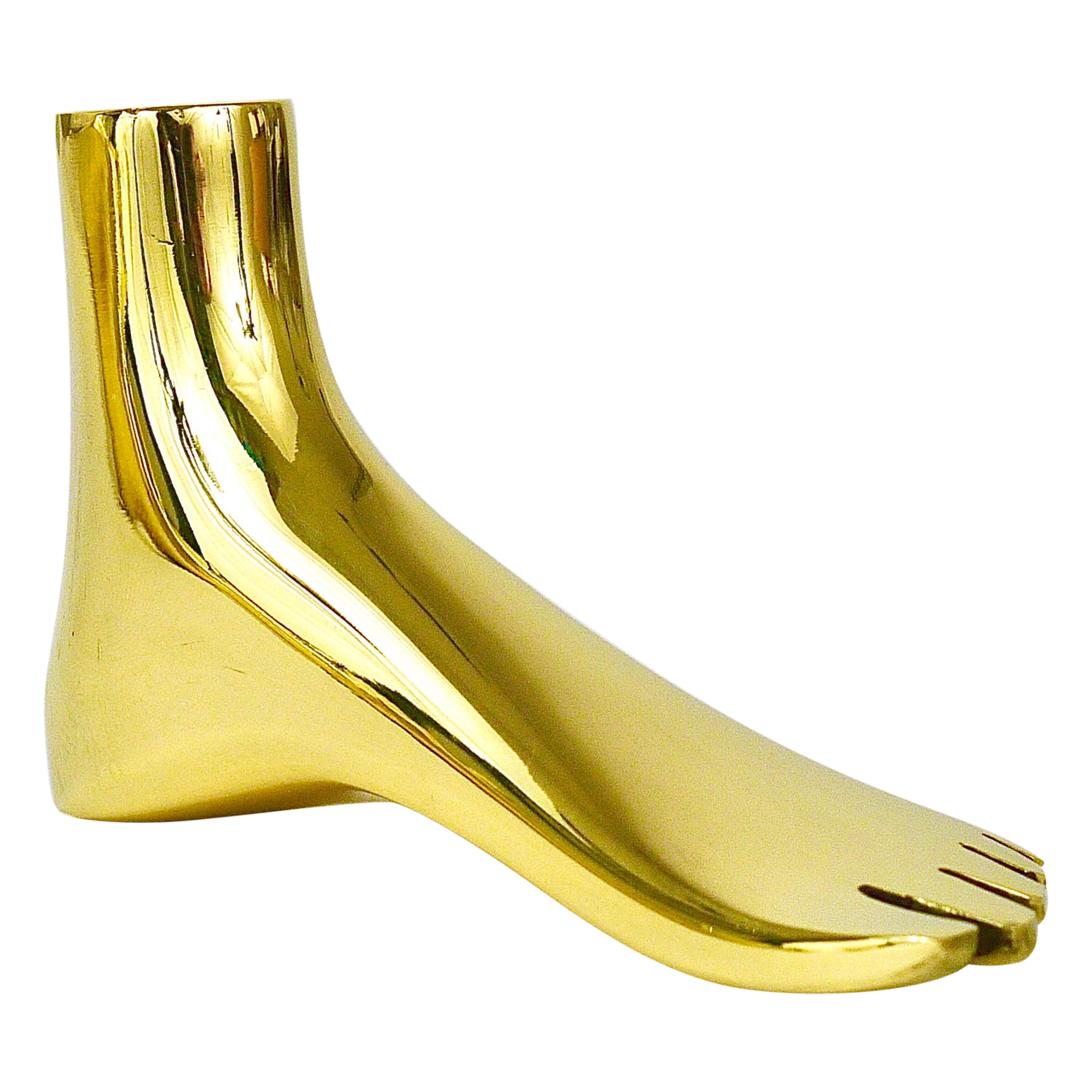Signed Carl Auböck Midcentury Brass Foot Paperweight Handmade Sculpture
