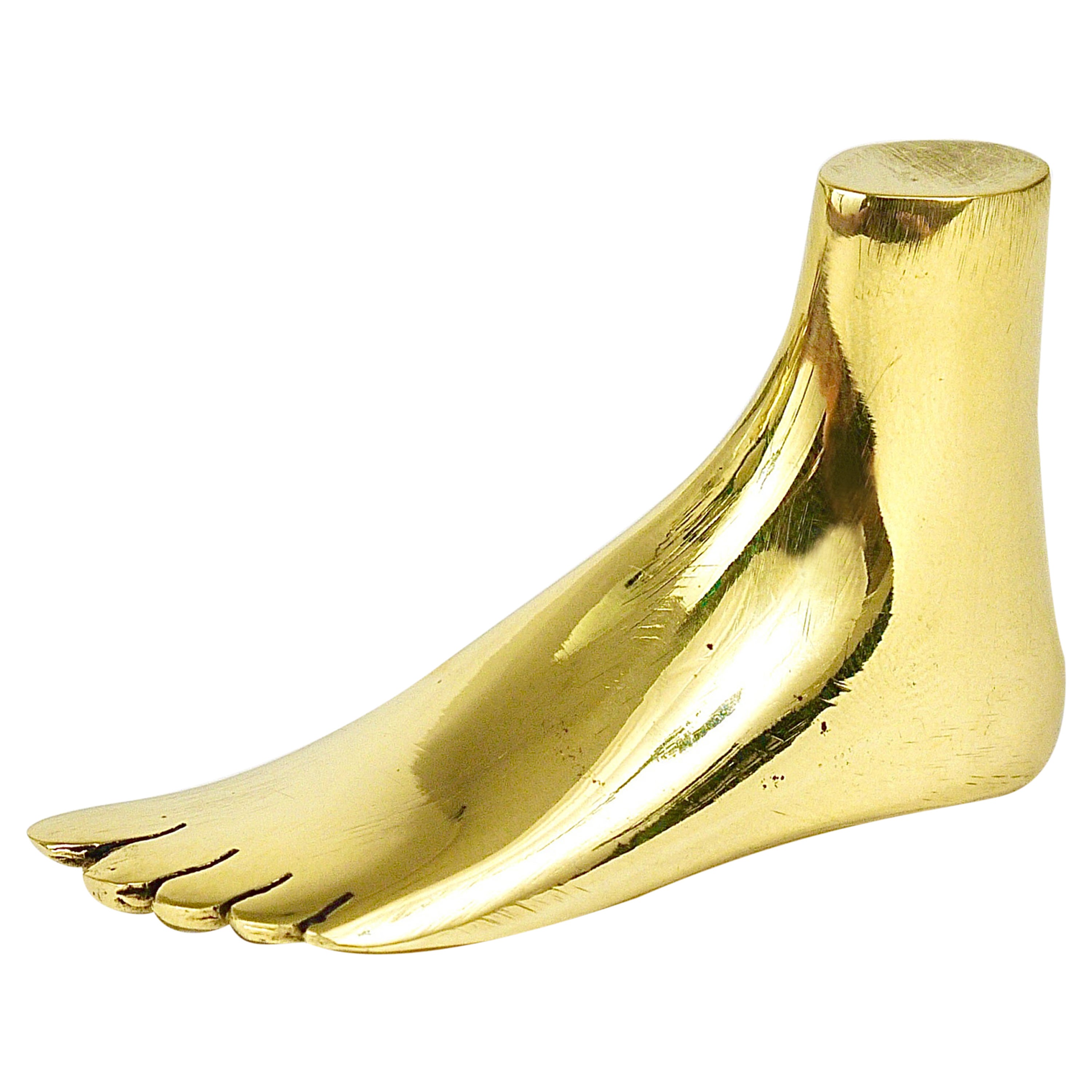 Signed Carl Auböck Midcentury Brass Foot Paperweight Handmade Sculpture