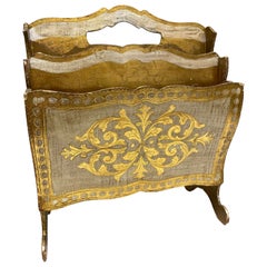 Gilded Wood Magazine Rack Florentine Hollywood Regency Style Tole Toleware 1950s