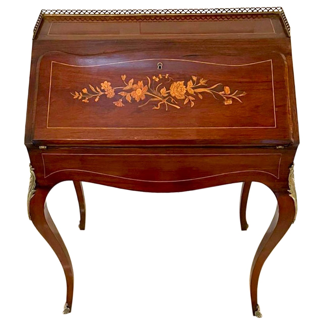  Antique Victorian French Inlaid Rosewood Freestanding Bureau/Desk For Sale
