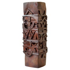 Abstract Totem Sculpture Carved in Wood