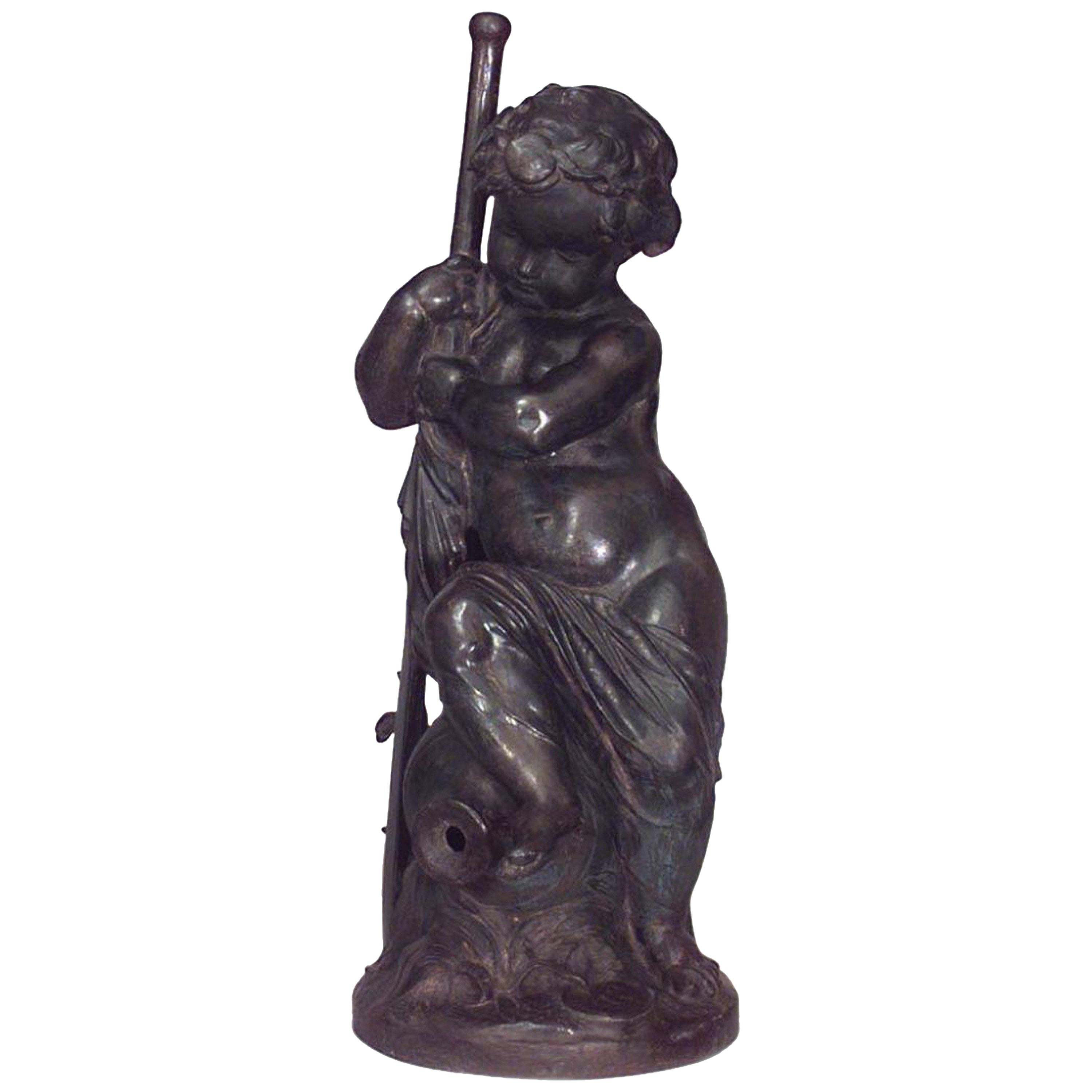 19th Century French Victorian Iron Putti Sculpture For Sale