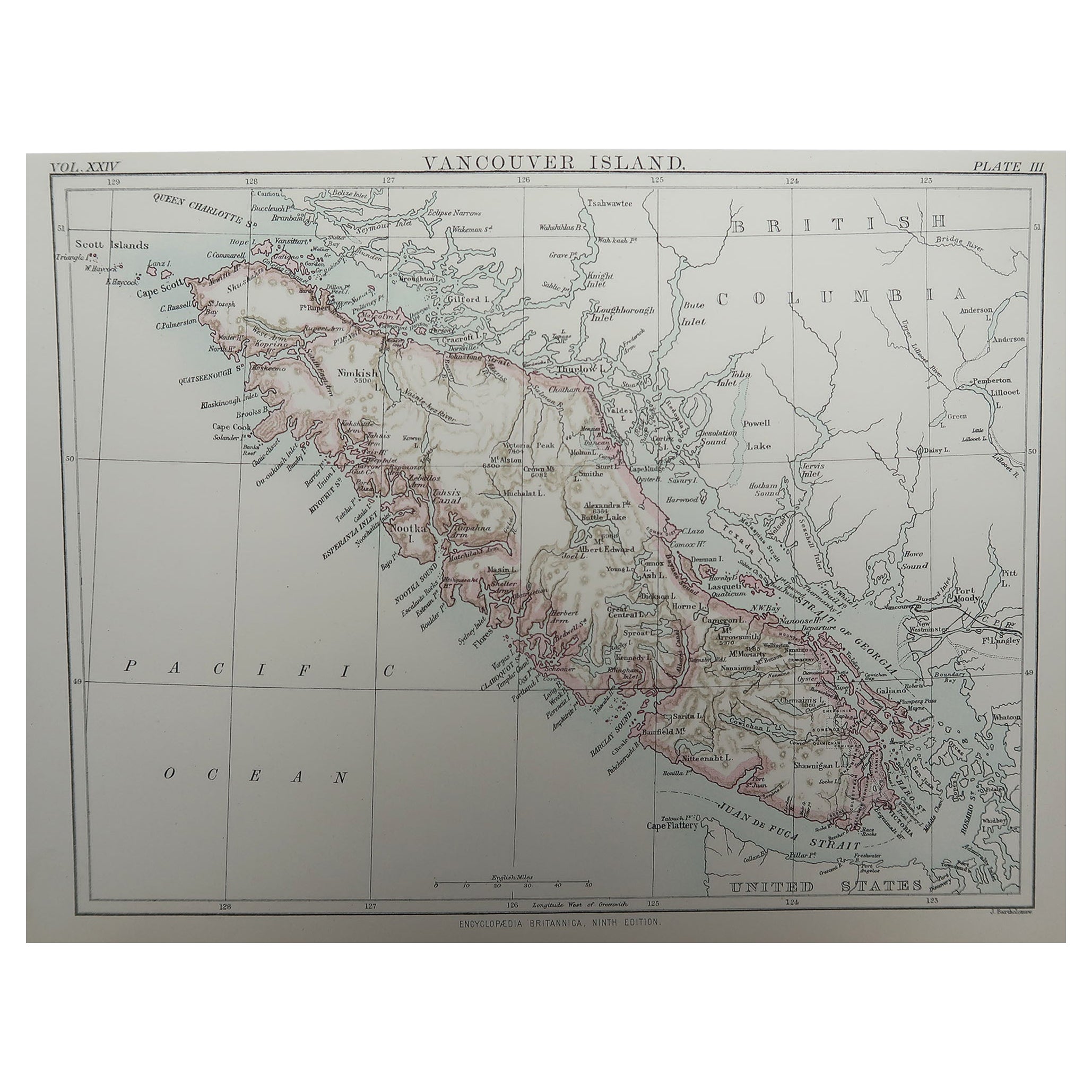 Original Antique Map of Vancouver, Canada, 1889