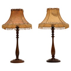 Pair of Antique Walnut Table Lamps with Parchment Shades