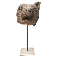 Carved Stone Antique Fox Head Sculpture