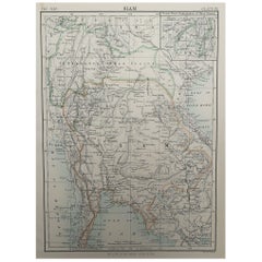 Original Antique Map of Thailand, 1889