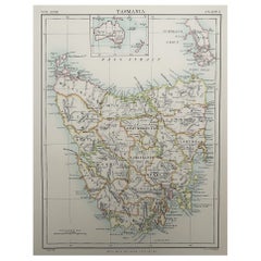 Original Antique Map of Tasmania, Australia, 1889