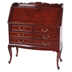 Vintage English Mahogany Desk Queen Anne Style, 1970s