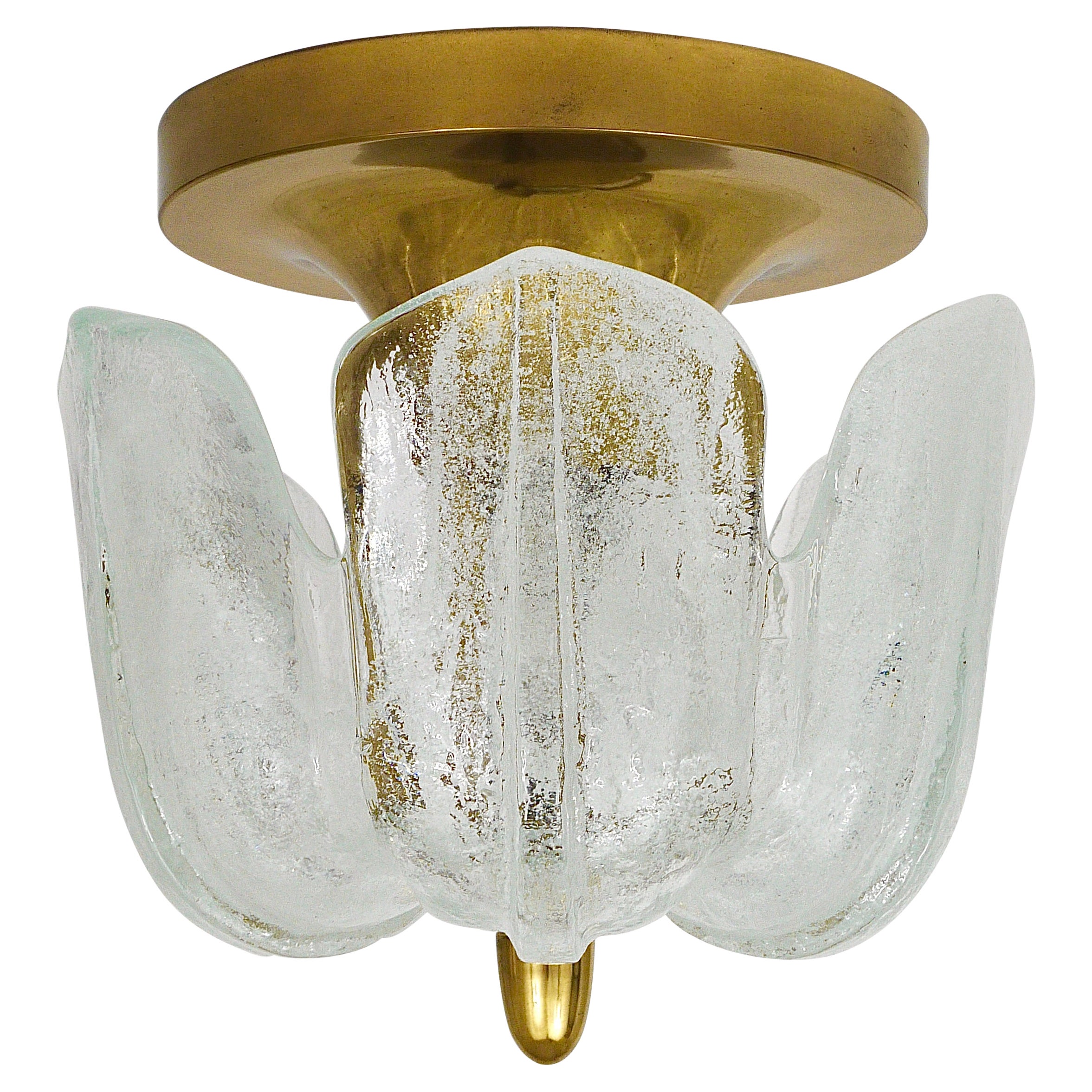 Mid-Century Limburg Brass and Bubble Glass Flush Mount, Germany, 1970s