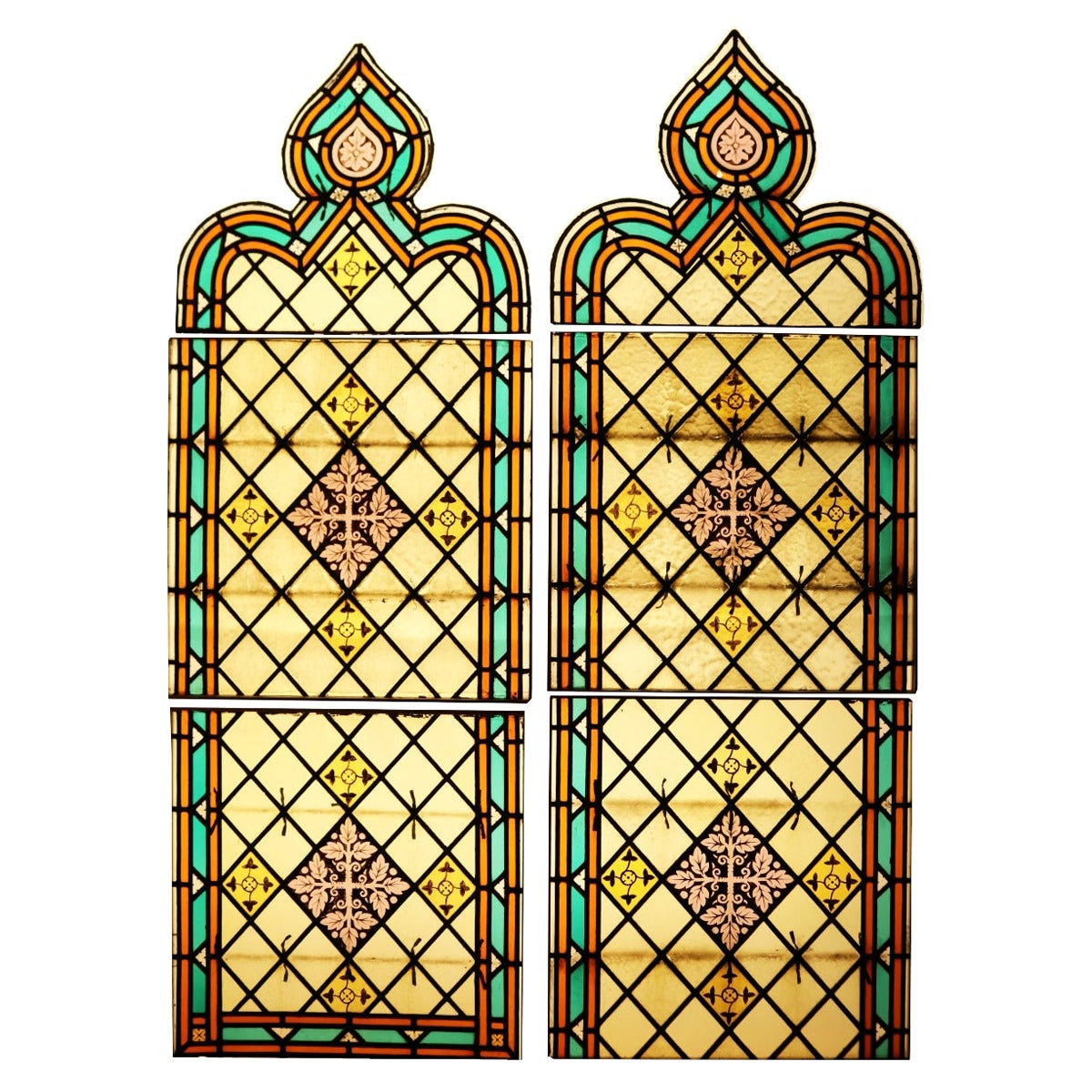 Pair of Reclaimed Stained Glass Lancet Windows