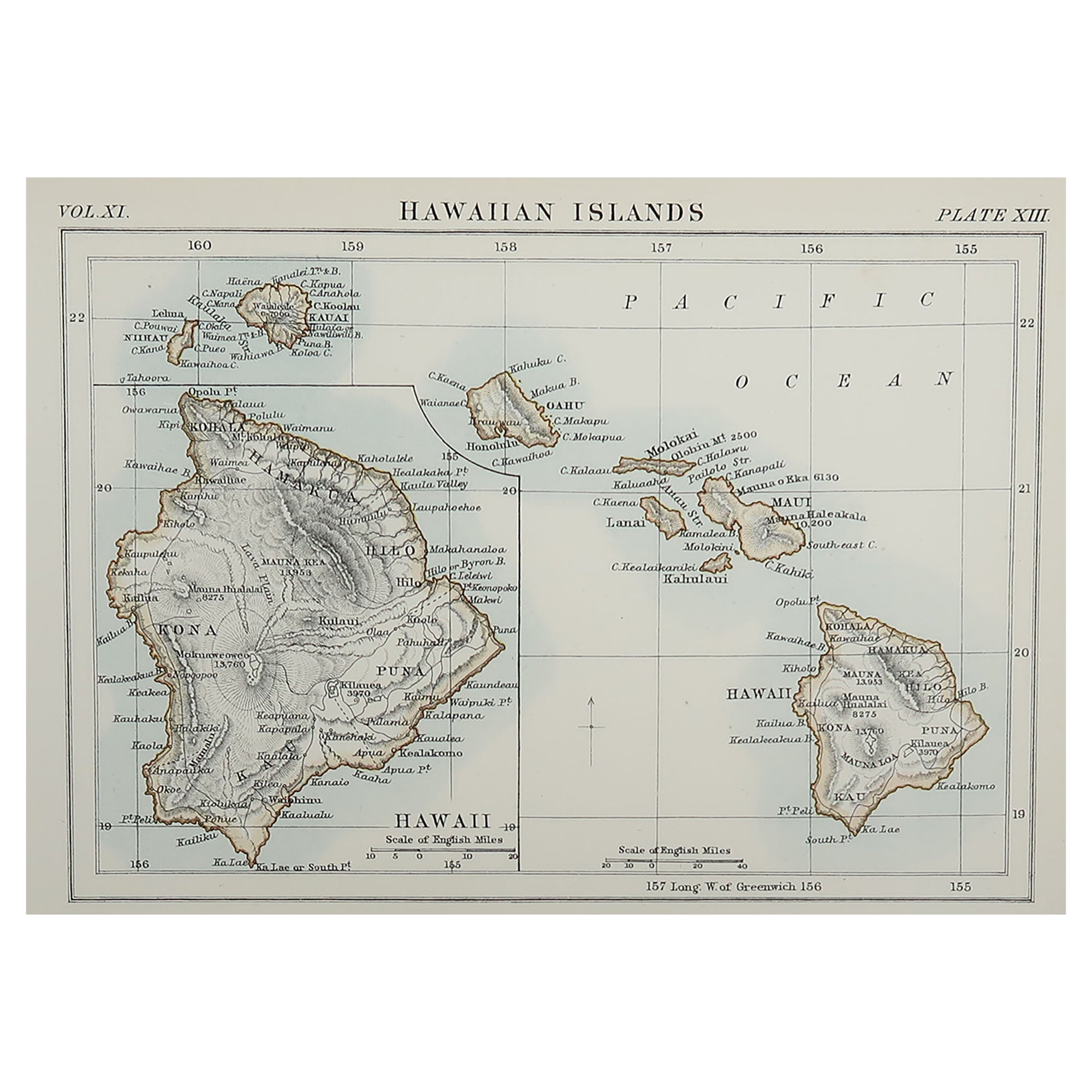 Original Antique Map of Hawaii and Hispaniola, 1889
