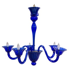 Italienischer venezianischer Kronleuchter aus blauem venezianischem Muranoglas