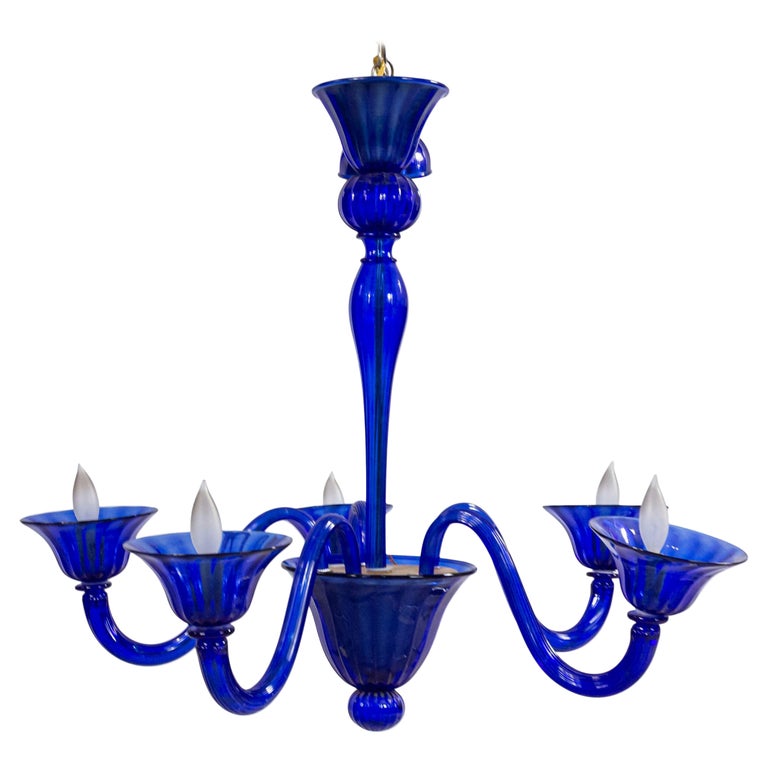 Italian Venetian Murano Blue Glass Chandelier For Sale
