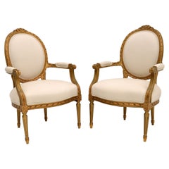 Pair of Vintage French Gilt Wood Salon Chairs